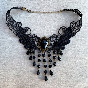 Beautiful lace choker black costume necklace goth whimsigoth victorian beaded